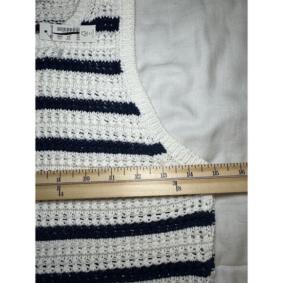 MADEWELL Crochet-Knit Crewneck Sweater Tank Bright Ivory‎ Striped SMALL NWT - Picture 11 of 11